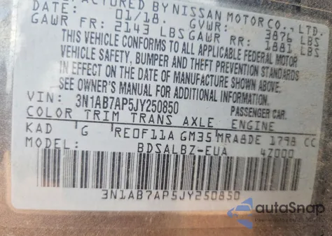 2018 Nissan Sentra S из США, поврежденный, VIN 3N1AB7AP5JY250850